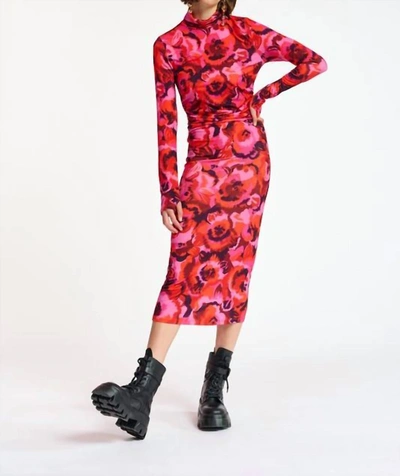 Shop Essentiel Antwerp Floral-print Stretch Jersey Midi Dress In Pink/red In Multi