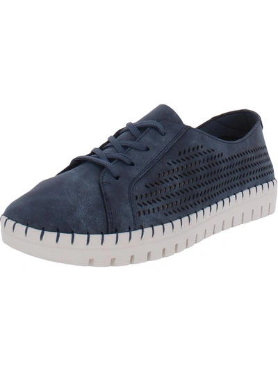 Shop Easy Street Brodie Womens Faux Leather Lac-up Platform Sneakers In Blue