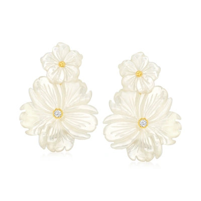 Ross-simons Mother-of-pearl And . White Topaz Flower Removable Drop Earrings With 18kt Gold Over Sterling In White
