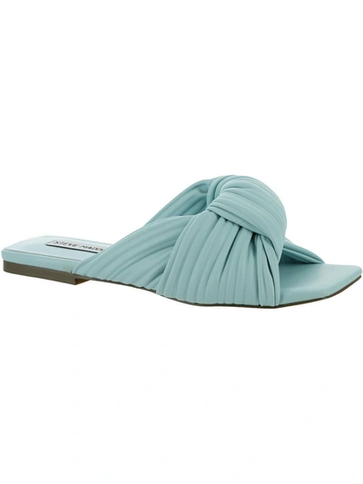 Shop Steve Madden Mentor Womens Faux Leather Knot Front Slide Sandals In Blue