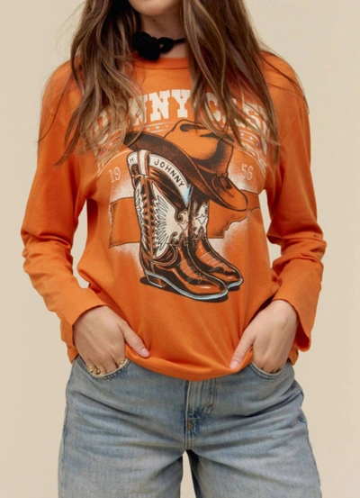 Shop Daydreamer Johnny Cash Boots And Hat Crew Top In Tangerine In Orange