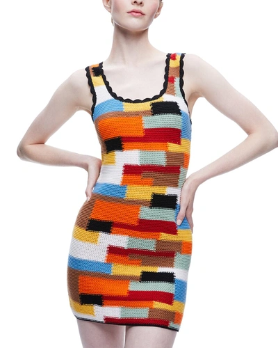 Shop Alice And Olivia Veronique Wool-blend Mini Dress In Multi