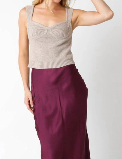 OLIVACEOUS BUSTIER SWEATER TOP IN TAUPE 
