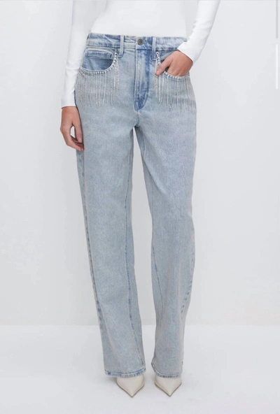 Shop Good American 90s Diamond Fringe Jeans In Indigo In Multi