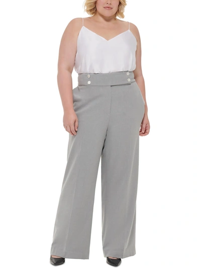Shop Calvin Klein Plus Womens Heathered High Rise Wide Leg Pants In Grey