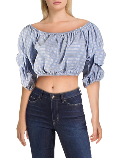Shop Alice And Olivia Magnolia Womens Off-the-shoulder Striped Crop Top In Blue