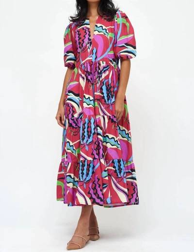 Shop Oliphant Puff Sleeve Maxi Dress In Fergana Rhubarb In Multi