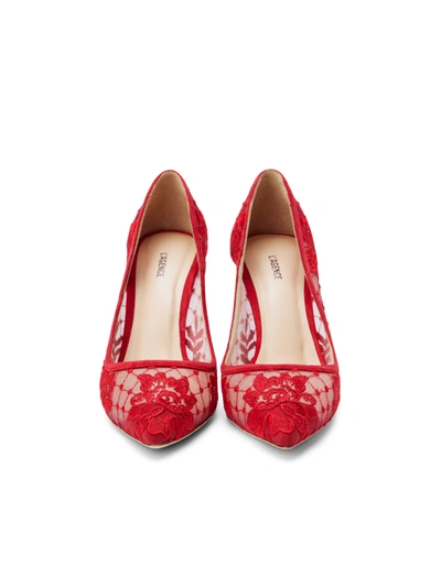 Shop L Agence Anais Lace Pump In Red Lace/suede