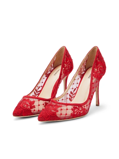 Shop L Agence Anais Lace Pump In Red Lace/suede