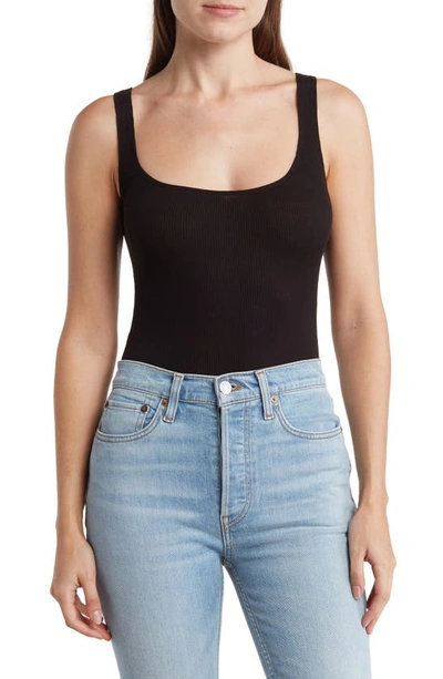 Shop N By Naked Wardrobe Scooped Up Square Neck Rib Bodysuit In Black