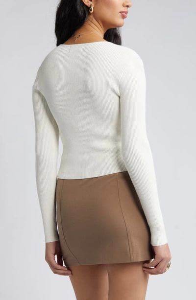 Shop Open Edit Luxe Sculpt Square Neck Long Sleeve Top In Ivory Cloud