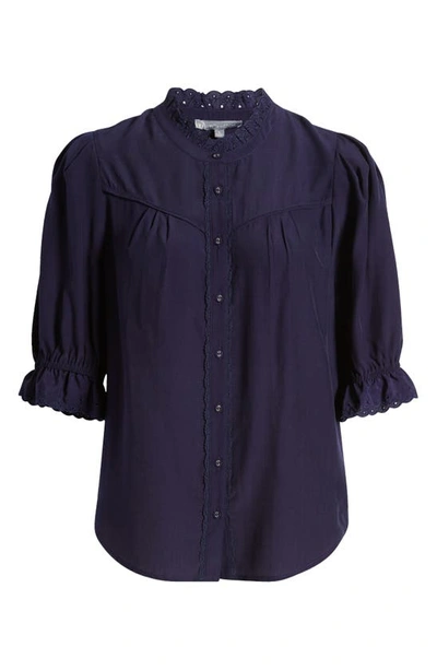 Wit & Wisdom Eyelet Accent Top In Navy