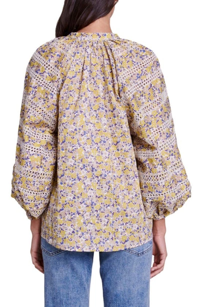 Shop Maje Liliflower Eyelet Shirt In Print Embroided Flowers Beige