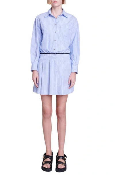 Shop Maje Raudri Stripe Long Sleeve Cotton Shirtdress In Blue