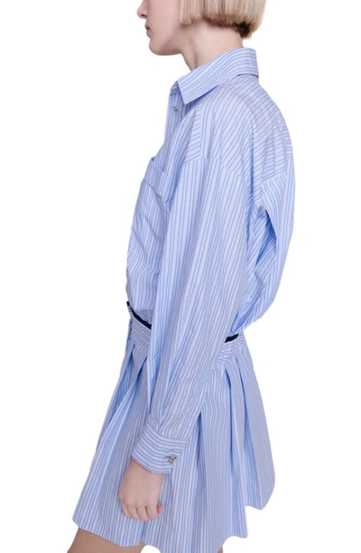 Shop Maje Raudri Stripe Long Sleeve Cotton Shirtdress In Blue