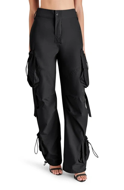 Shop Steve Madden Kylo High Waist Cargo Parachute Pants In Black