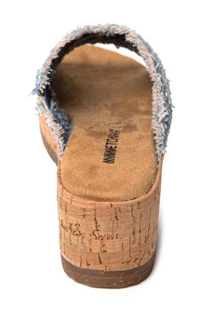Minnetonka Posey Platform Wedge Slide Sandal In Blue Distressed Denim