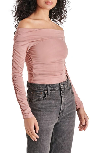 Shop Steve Madden Jolie Off The Shoulder Long Sleeve Bodysuit In Faded Lilac