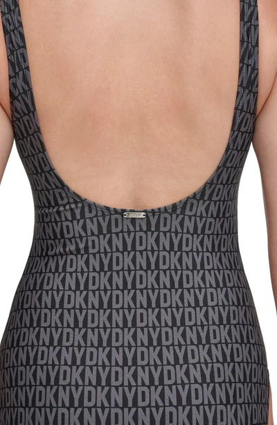 Shop Dkny Ruched One-piece Swimsuit In Black/ Charcoal