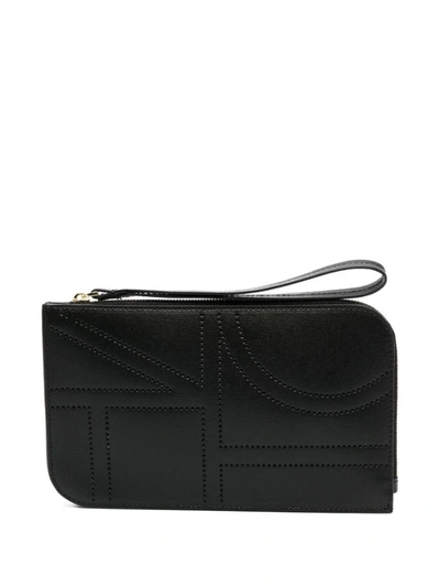 Shop Totême Monogram Leather Wristlet Pouch Bags In Black