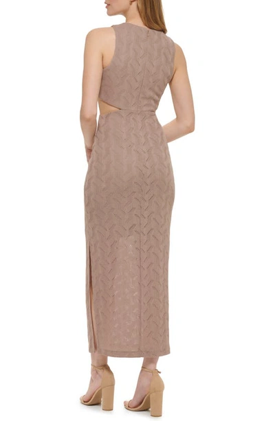 Shop Guess Cutout Textured Knit Maxi Dress In Taupe