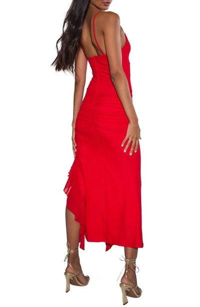 Shop Rare London Rosette Detail Asymmetric Cocktail Dress In Red