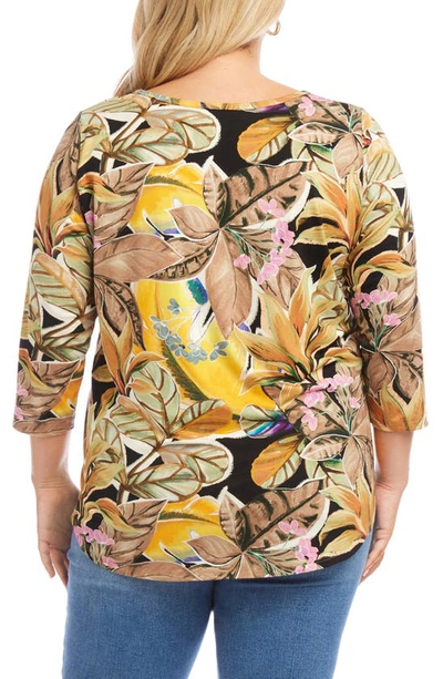 Shop Karen Kane Floral Print Knit Shirttail Top In Yellow Multi
