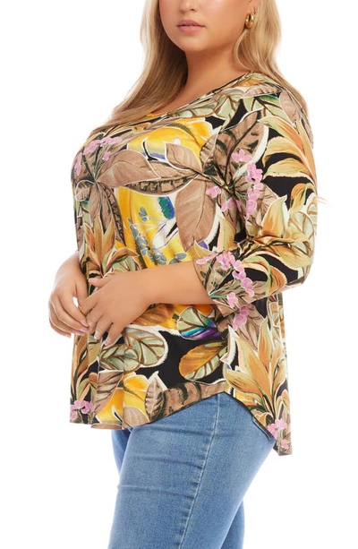 Shop Karen Kane Floral Print Knit Shirttail Top In Yellow Multi