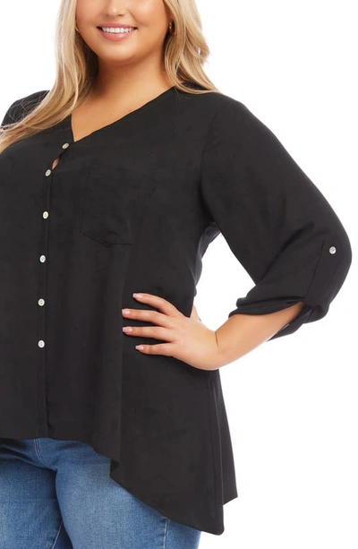 Shop Karen Kane Asymmetric Hem Button-up Top In Black