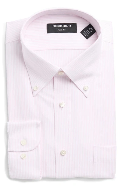 Shop Nordstrom Trim Fit Royal Oxford Stripe Dress Shirt In White Pink Royal Oxford Stripe
