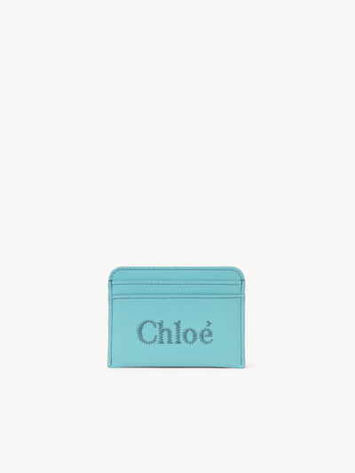 Shop Chloé Sense Card Holder Blue Size Onesize 100% Calf-skin Leather