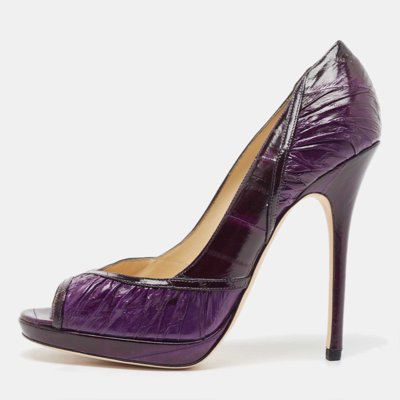 Pre-owned Jimmy Choo Purple Eel Leather Peep Toe Pumps Size 39.5