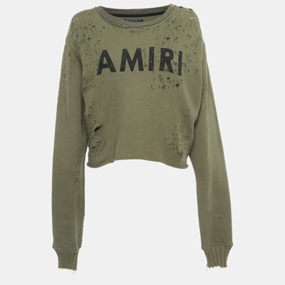 Pre-owned Amiri Military Green Logo Print Distressed Cotton Sweatshirt S