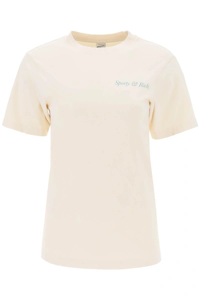 Shop Sporty And Rich T Shirt With Print 'hwcny' In Beige