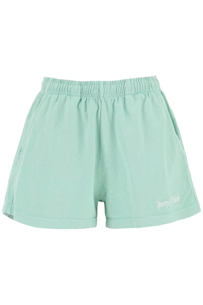 Shop Sporty And Rich 'italic Logo' Embroidered Disco Shorts In Green