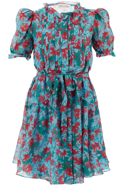 Shop Saloni 'penny' Mini Shirt Dress In Light Blue, Fuchsia