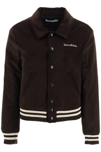 Shop Sporty And Rich Corduroy Varsity Jacket In Brown