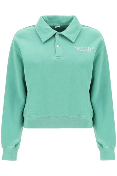 Shop Sporty And Rich 'sr Country Club' Polo Sweatshirt In Green