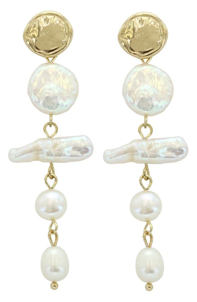 Shop Panacea Imitation Pearl Linear Drop Earrings In Gold/ White