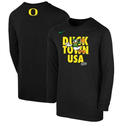 Shop Nike Youth   Black Oregon Ducks Basketball Duck Town Shootaround Core Long Sleeve T-shirt