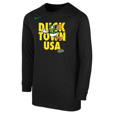 Shop Nike Youth   Black Oregon Ducks Basketball Duck Town Shootaround Core Long Sleeve T-shirt
