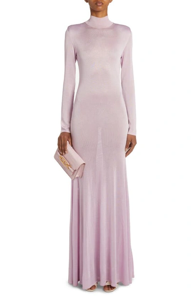 Shop Tom Ford Long Sleeve Jersey Gown In Crocus Petal