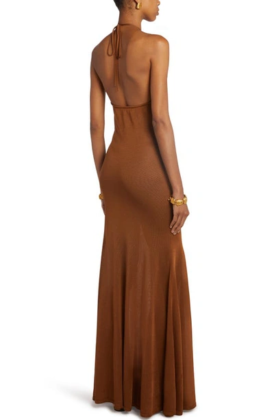Shop Tom Ford Slinky Jersey Halter Dress In Bronze