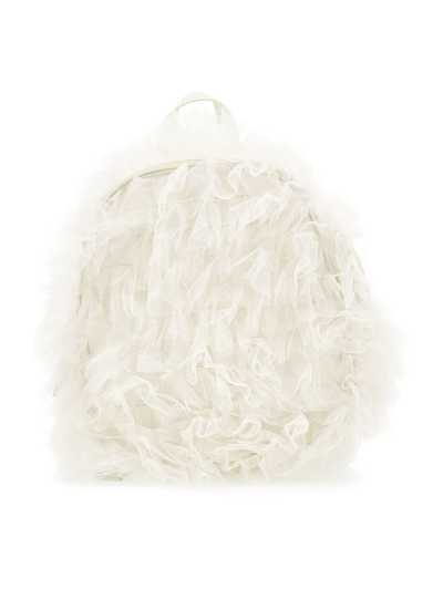Shop Monnalisa Tulle Ruffles Backpack In Cream