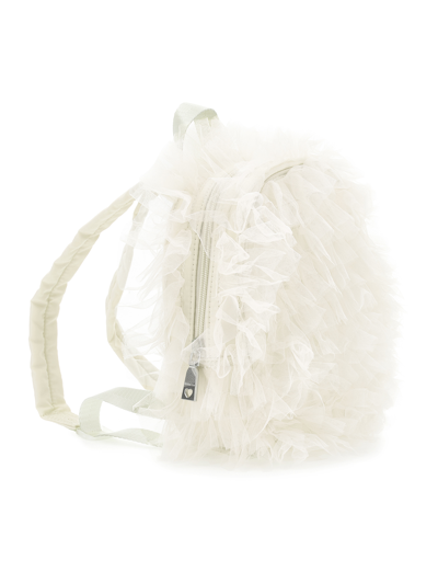 Shop Monnalisa Tulle Ruffles Backpack In Cream