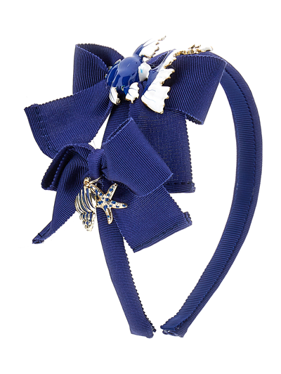 Monnalisa Grosgrain Headband And Charms In Blu Voyage