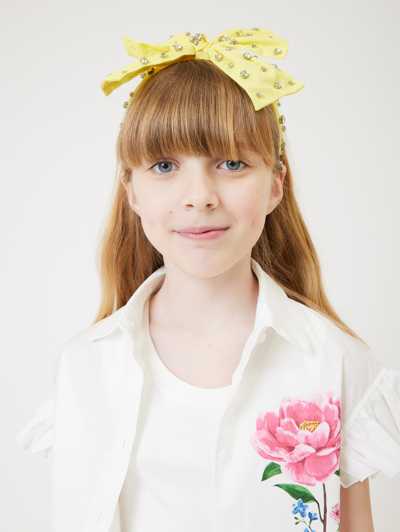 Monnalisa Satin Maxi Bow Headband In Light Yellow
