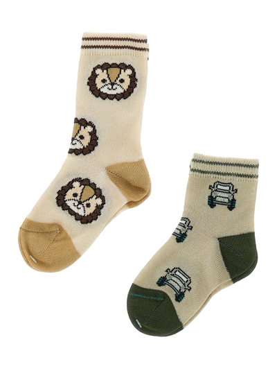 Shop Monnalisa Lisle Thread Socks Set In Ecru   + Army Green
