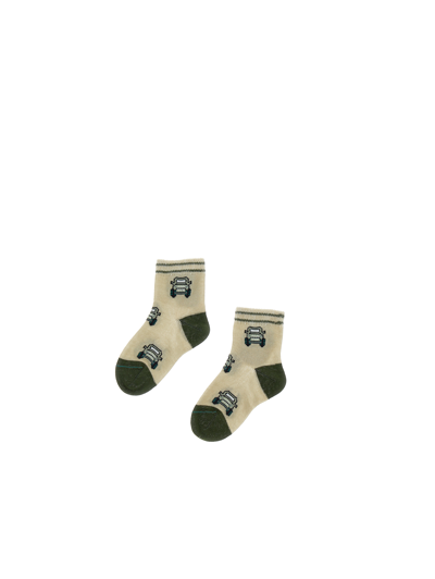Monnalisa Lisle Thread Socks Set In Ecru   + Army Green