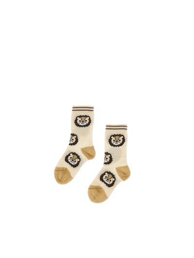 Monnalisa Lisle Thread Socks Set In Ecru   + Army Green